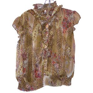 7 Colors Cheetah & Floral Print Blouse (Size: M)